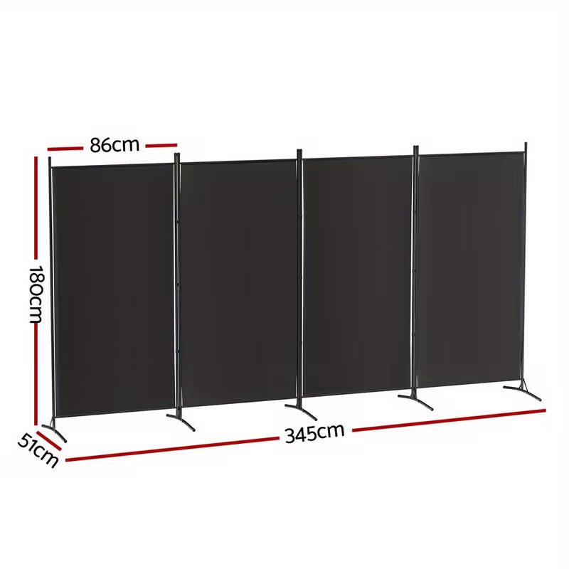 4 Panel Room Divider Black 345CM x 180CM