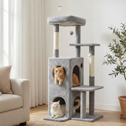 Cat Tree Tower 127cm Scratching Post Furniture Scratcher House Light Grey