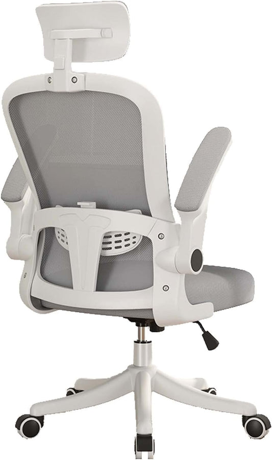 White office chair with mesh backrest on a white background