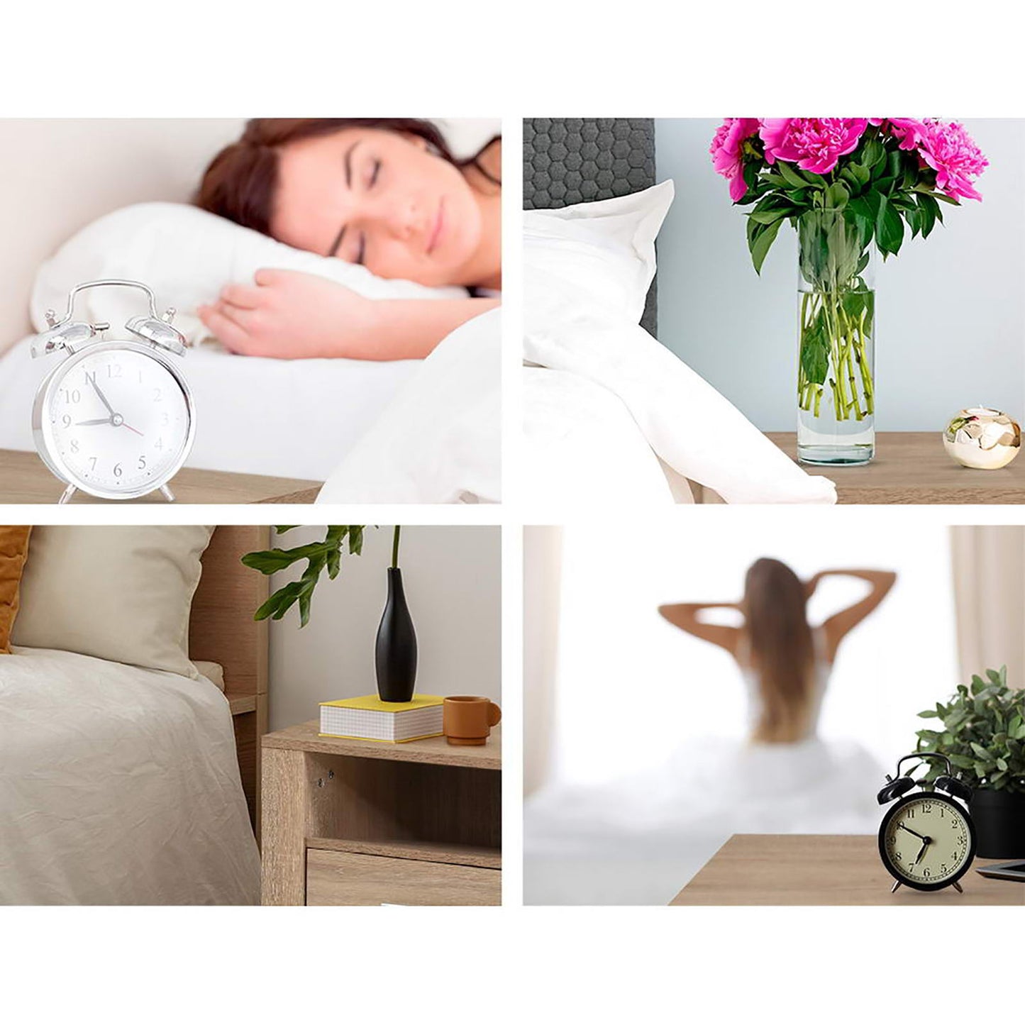 2X Bedside Table 2 Drawers with Shelf - TARA Oak