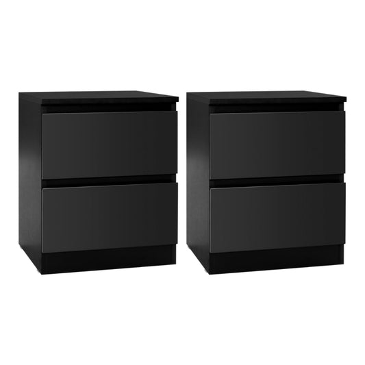 2x Bedside Table 2 Drawers - Black