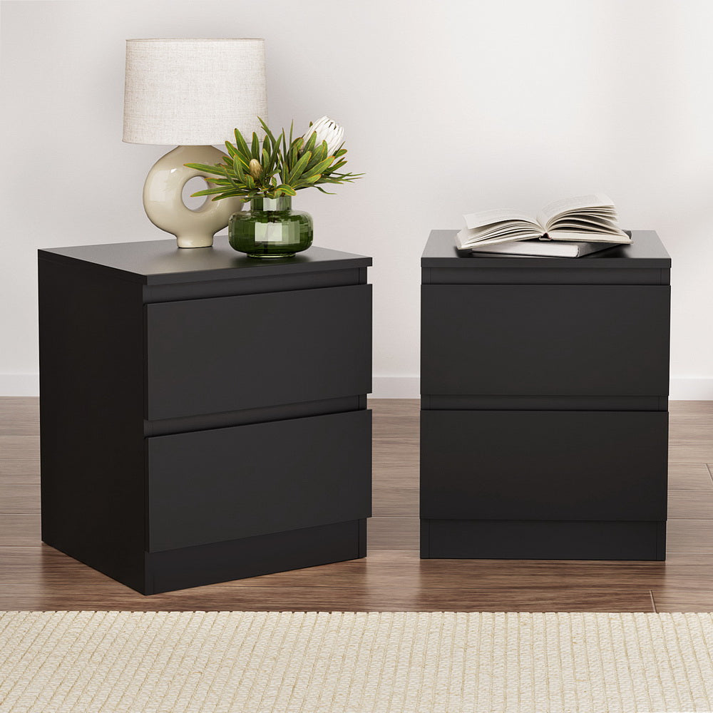 2x Bedside Table 2 Drawers - Black