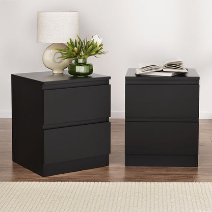 2x Bedside Table 2 Drawers - Black