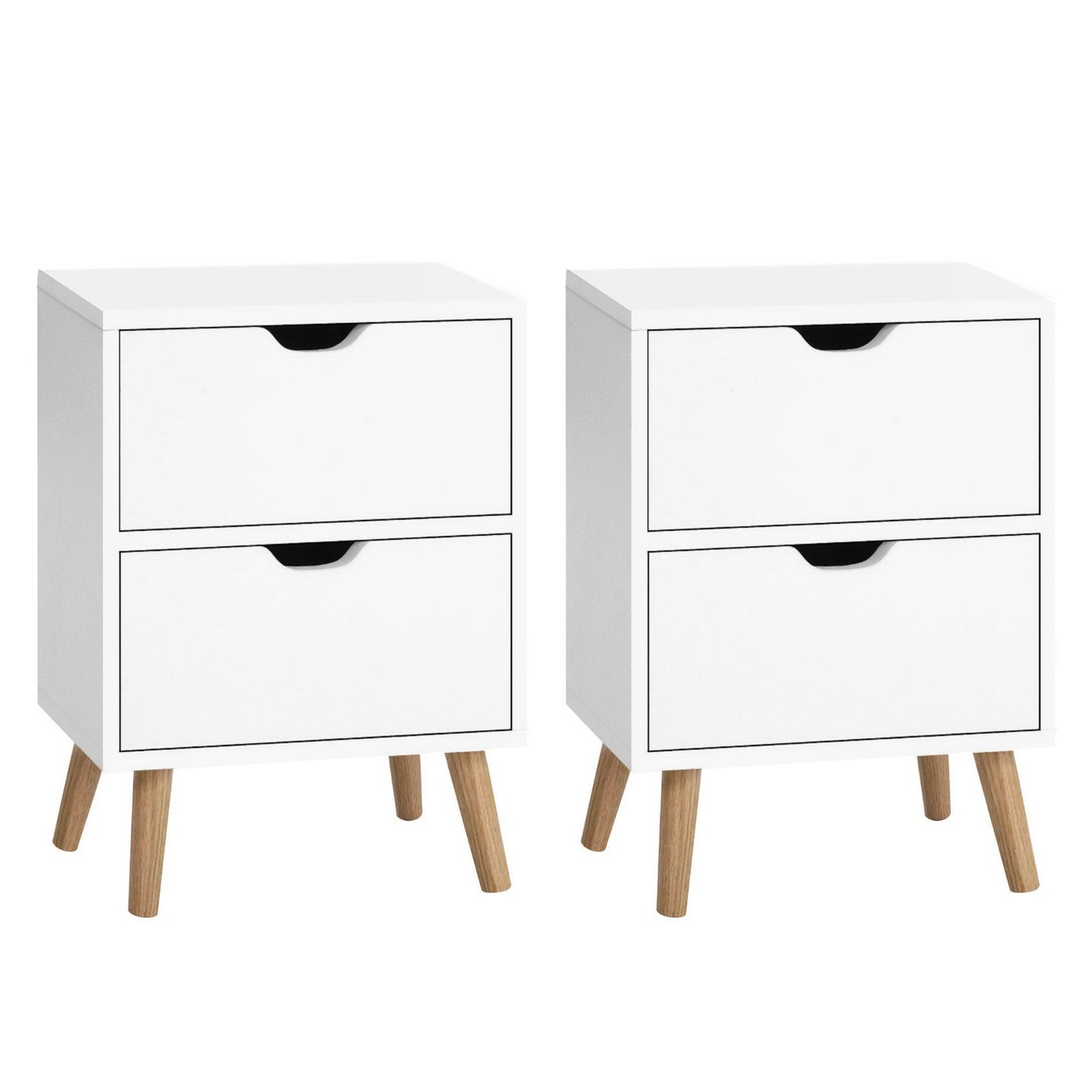 2X Bedside Table 2 Drawers - BODEN White