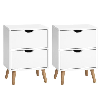 2X Bedside Table 2 Drawers - BODEN White