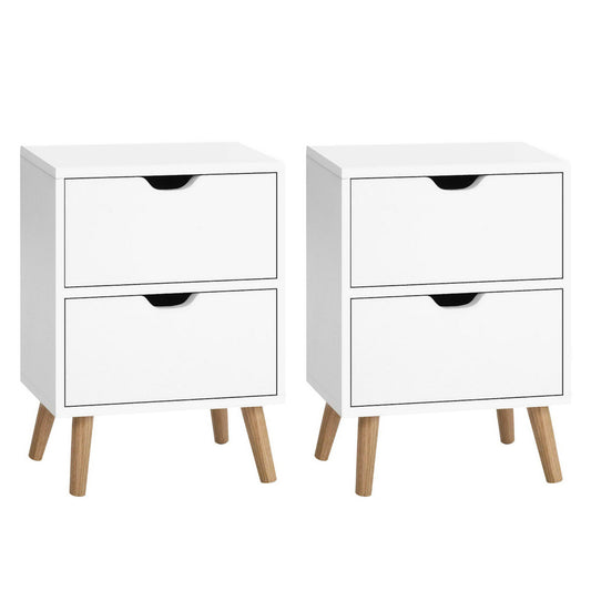 2X Bedside Table 2 Drawers - BODEN White