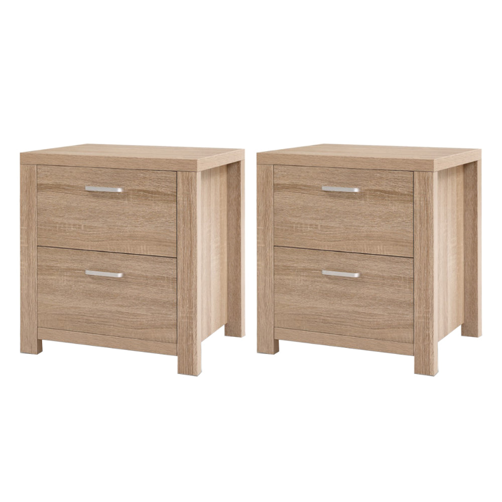 2x Bedside Table 2 Drawers - MAXI Pine