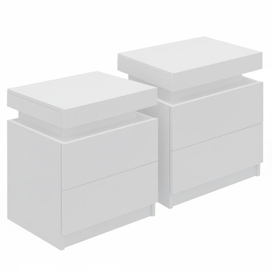 2X Bedside Table 2 Drawers Lift-up Storage White