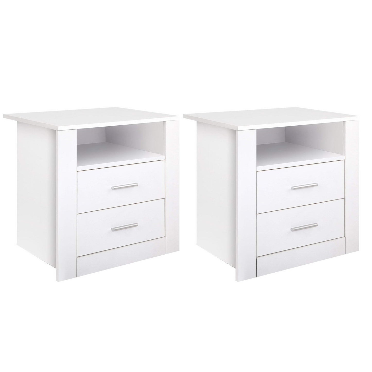 2 X Bedside Table 2 Drawers with Shelf - TARA White