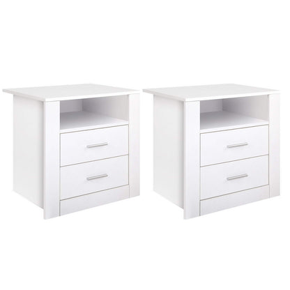 2 X Bedside Table 2 Drawers with Shelf - TARA White