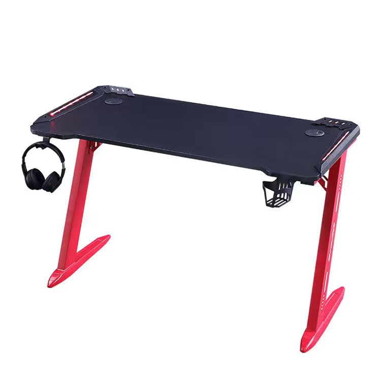 Gaming Desk with LED Lights Computer Desk Z Shaped Desk