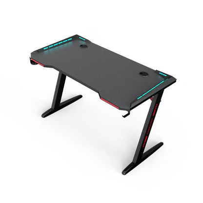 Gaming Desk with LED Lights Computer Desk Z Shaped Desk
