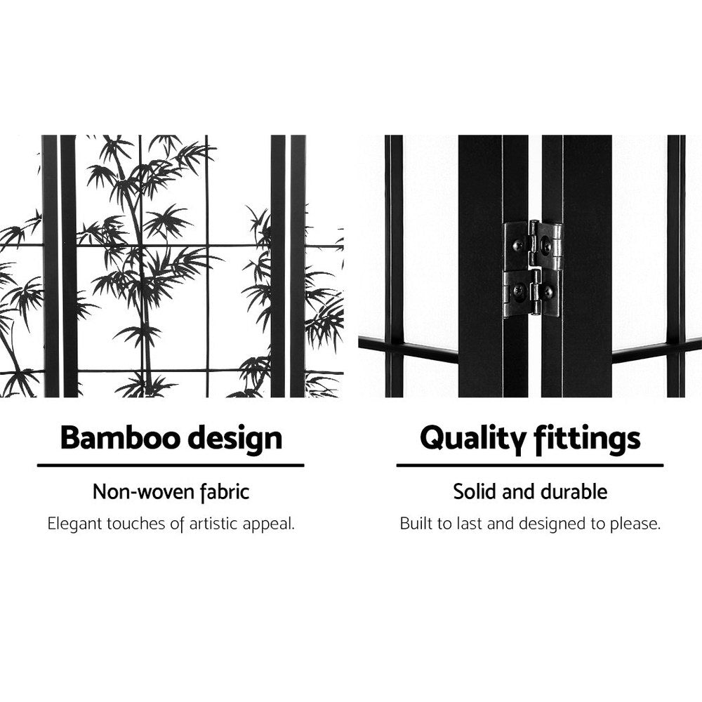 4 Panel Room Divider Screen 174x179cm Bamboo Black White