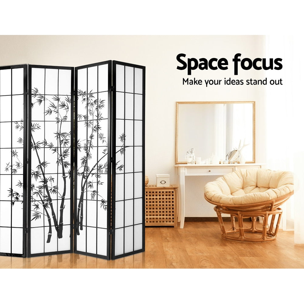 4 Panel Room Divider Screen 174x179cm Bamboo Black White