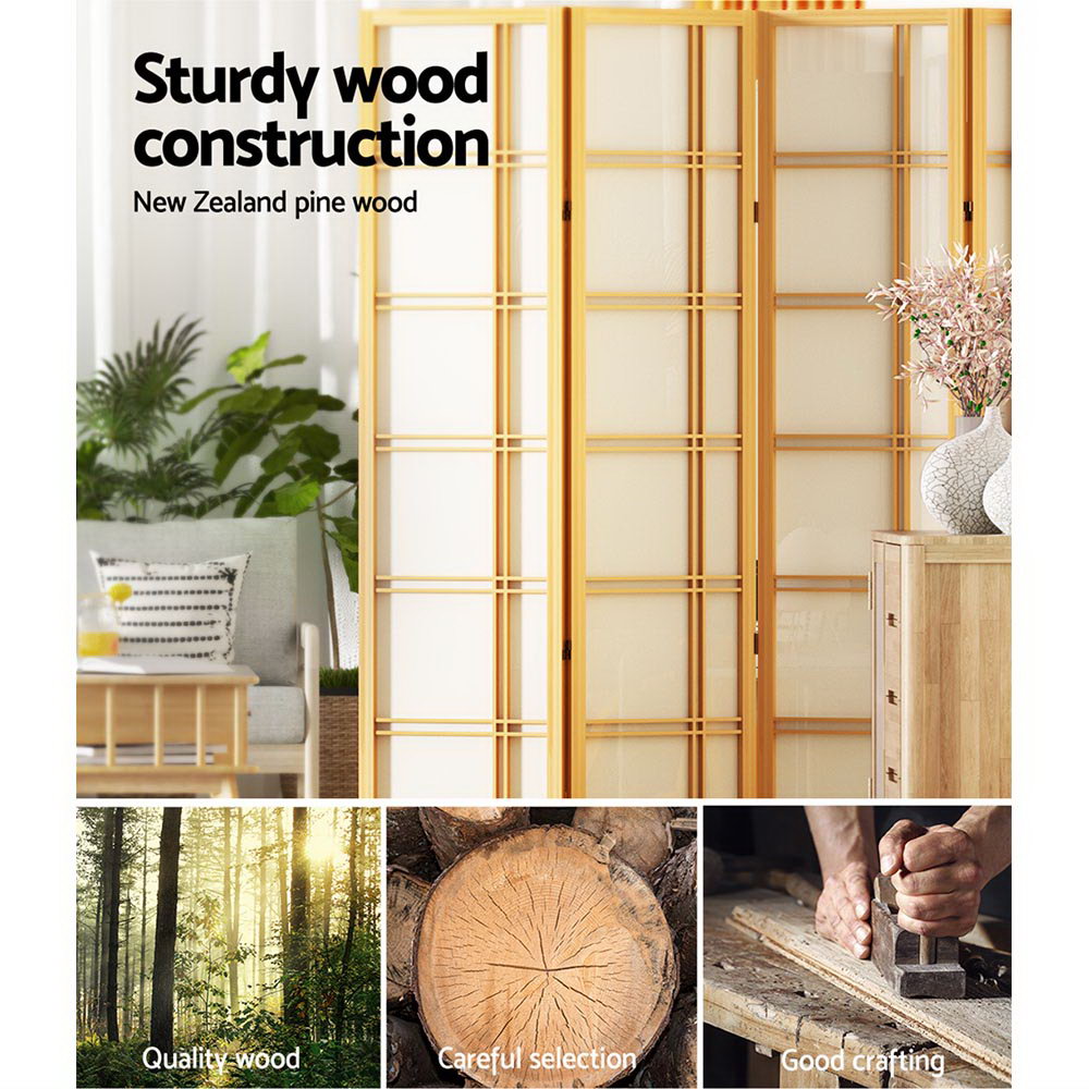6 Panel Room Divider Screen 265x179cm Nova Natural
