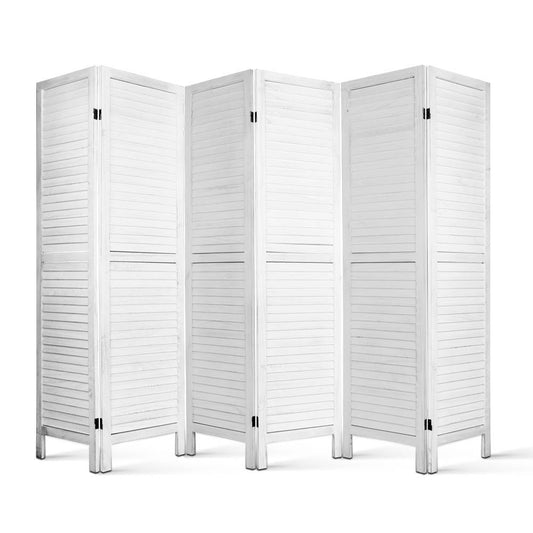 6 Panel Room Divider Screen 245x170cm Louver White