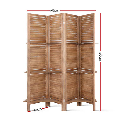 4 Panel Room Divider Screen 163x170cm Shelf Oak