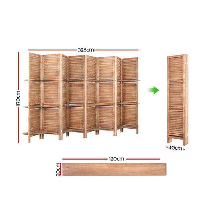 8 Panel Room Divider Screen 326x170cm Shelf Oak
