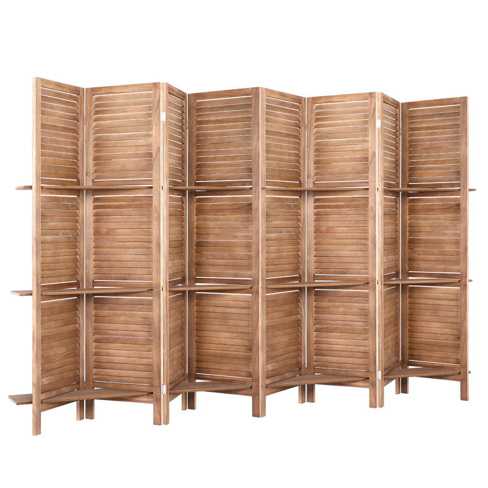 8 Panel Room Divider Screen 326x170cm Shelf Oak