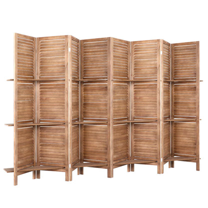8 Panel Room Divider Screen 326x170cm Shelf Oak