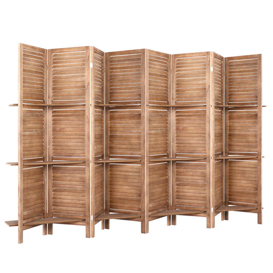 8 Panel Room Divider Screen 326x170cm Shelf Oak