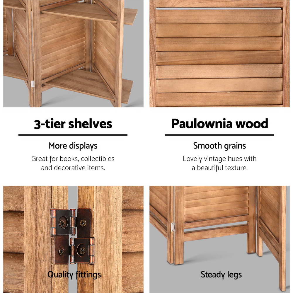 8 Panel Room Divider Screen 326x170cm Shelf Oak