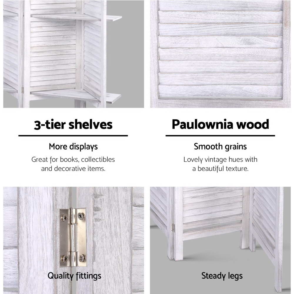 8 Panel Room Divider Screen 326x170cm Shelf White