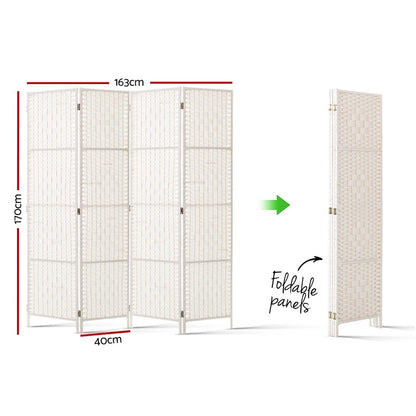 4 Panel Room Divider Screen 163x170cm Woven White