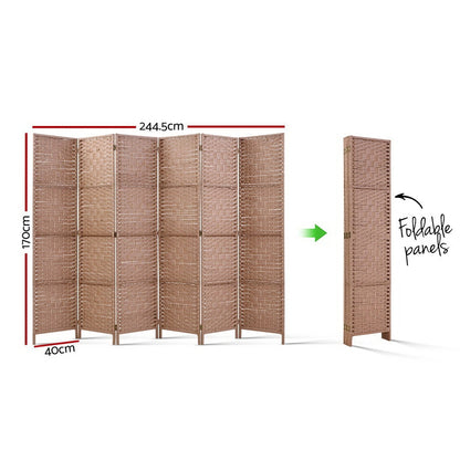 6 Panel Room Divider Screen 245x170cm Woven Natural
