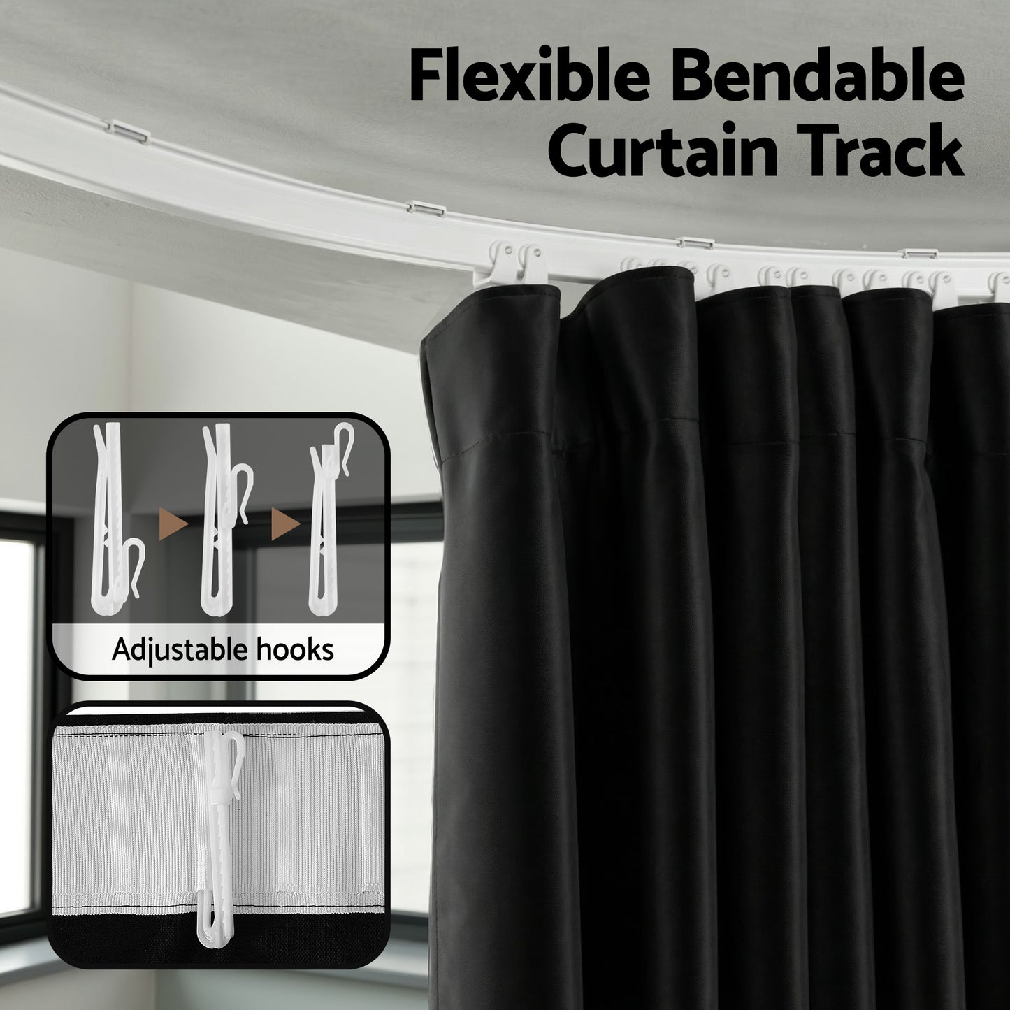 Room Divider Curtain Ceiling Mounted Track Sets Flexible Black