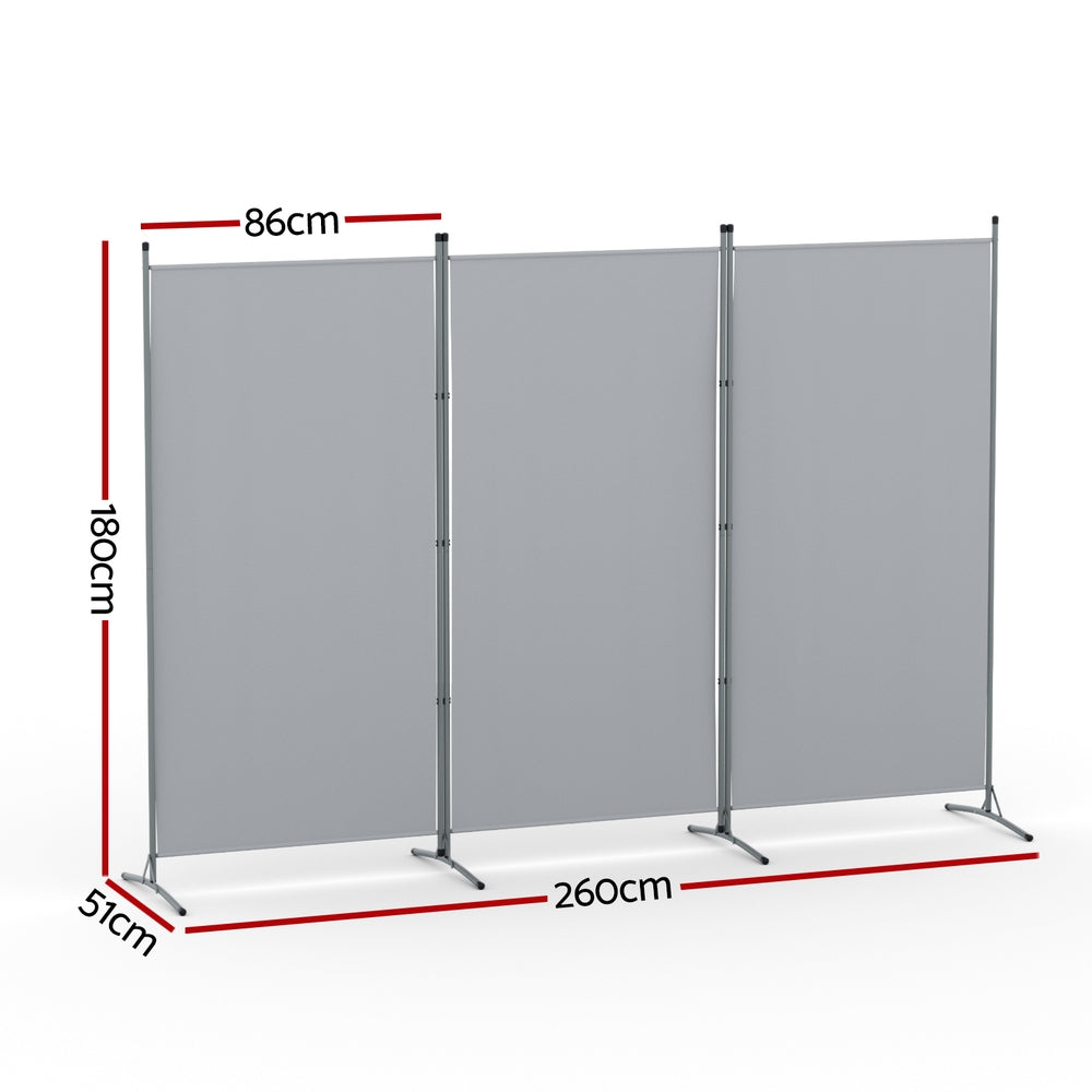 3 Panel Room Divider Screen 260x180cm Fabric Grey