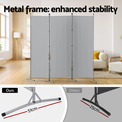 3 Panel Room Divider Screen 260x180cm Fabric Grey