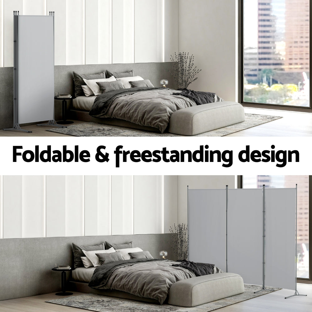 3 Panel Room Divider Screen 260x180cm Fabric Grey