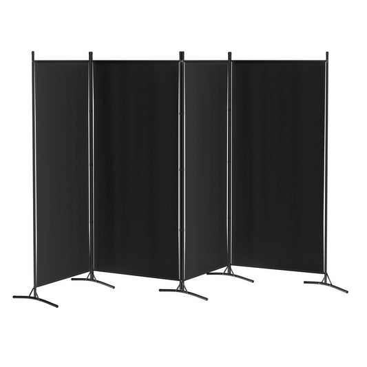 Black room divider with metal stands on a white background