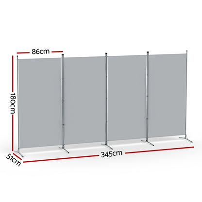 4 Panel Room Divider Screen 345x180cm Fabric Grey