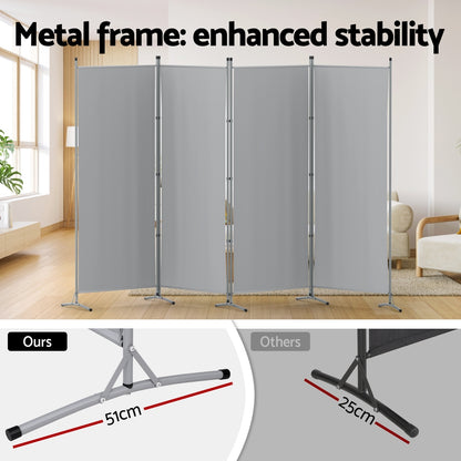 4 Panel Room Divider Screen 345x180cm Fabric Grey