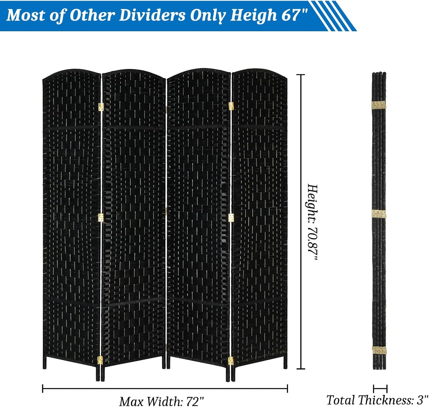 4 Panel Room Divider Decorative Folding Rattan Wicker Screen Room Privacy Separator