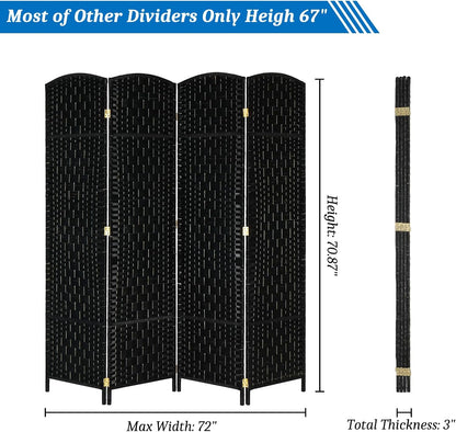 4 Panel Room Divider Decorative Folding Rattan Wicker Screen Room Privacy Separator