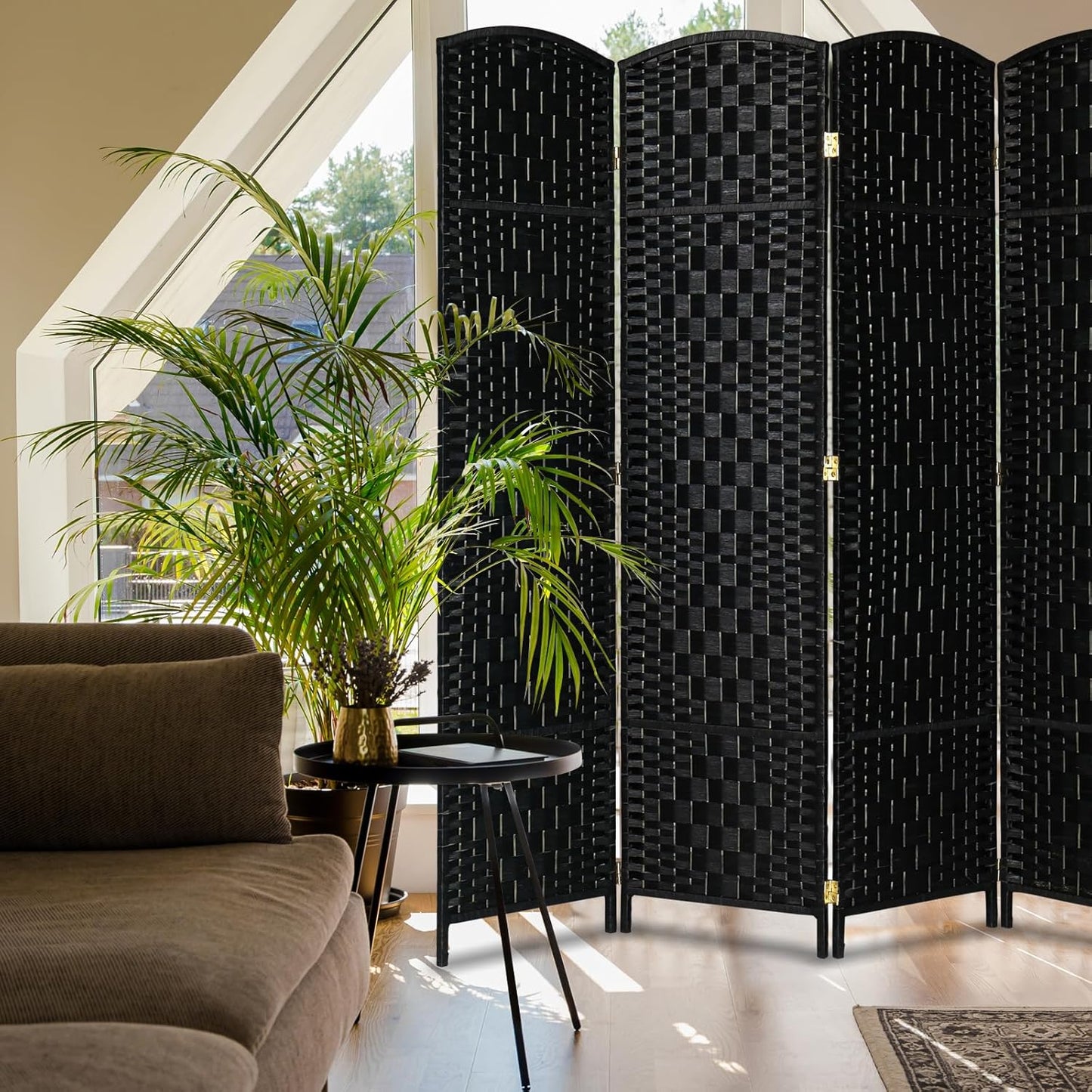 4 Panel Room Divider Decorative Folding Rattan Wicker Screen Room Privacy Separator
