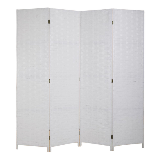 White four-panel room divider on a white background
