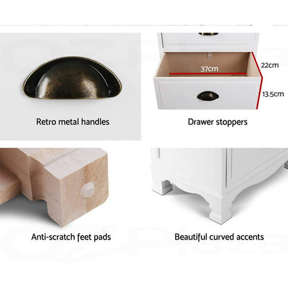 2x Bedside Table 3 Drawers Vintage - THYME White