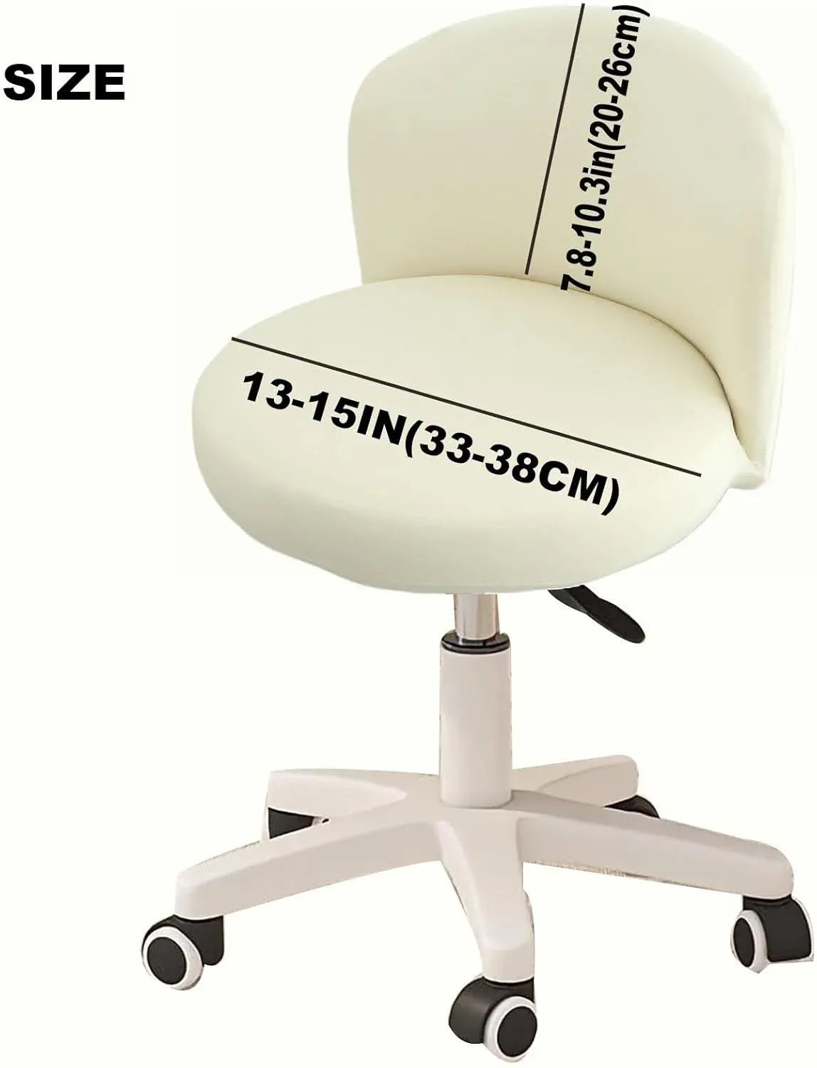 Round Back Chair Cover, Stretch Slipcover for Swivel Salon Vanity Stool, White 13-15 In