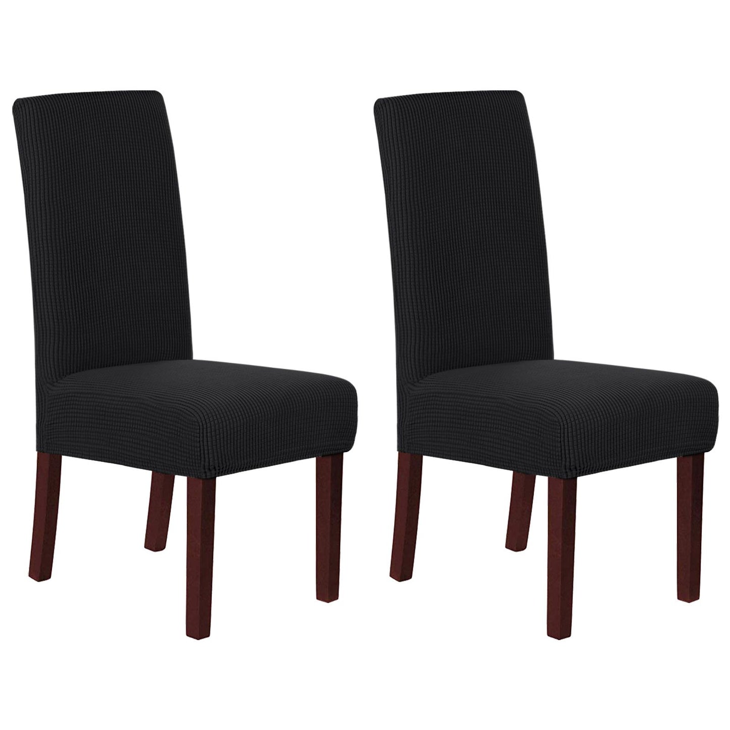 Stretch Full Cover Chair Cover 6-Pack - Waterproof Anti-Slip Elastic Seat Protector for Dining Room Hotel - Thick Warm Waffle Texture - Black (6-Pack)
