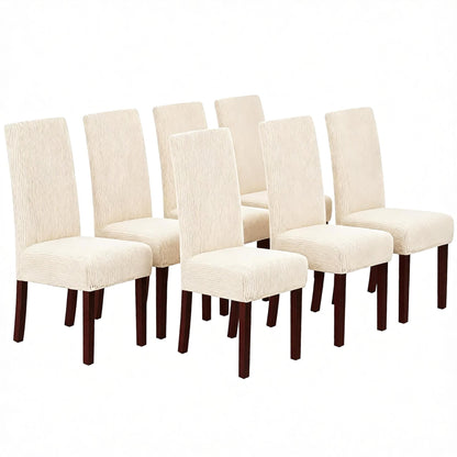 Stretch Full Cover Chair Cover 6-Pack - Waterproof Anti-Slip Elastic Seat Protector for Dining Room Hotel - Thick Warm Waffle Texture - Natural (6-Pack)