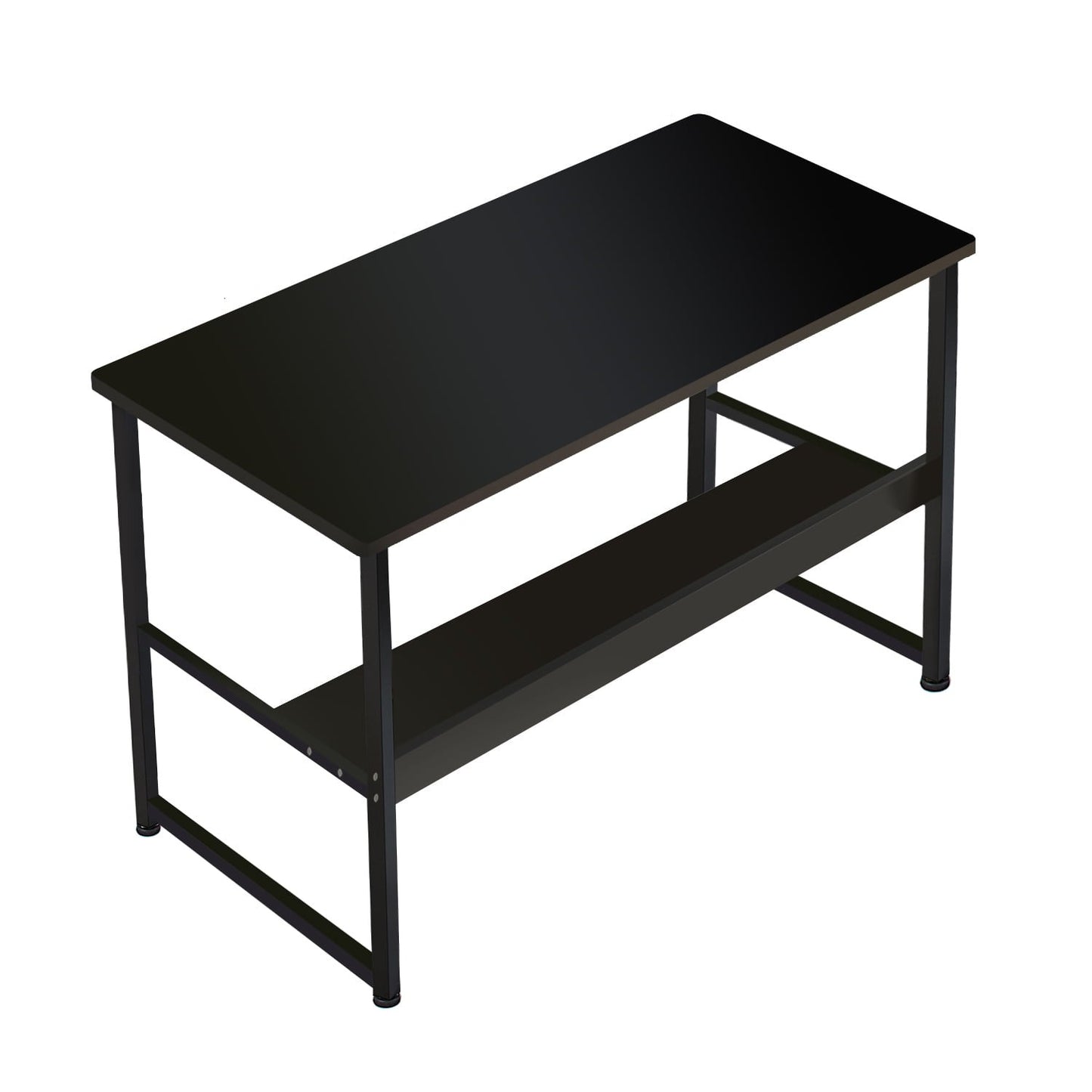 Black desk with a shelf on a white background