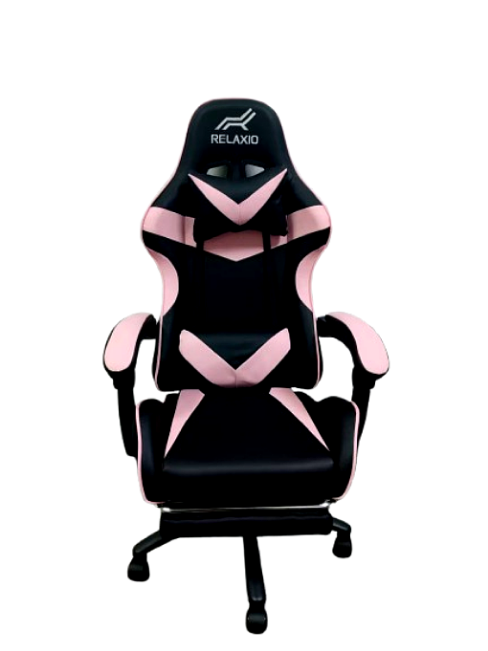 Black and pink gaming chair with 'Relaxio' branding on a white background
